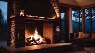 living room chalet atmosphere wood fire zen fireplace  cozy atmosphere