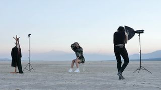 Photo session with a girl in the middle of a desert