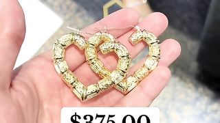 Real Gold Bamboo Heart Ladies Earrings