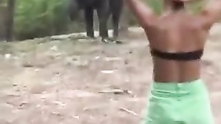 The elephant did not like the girl's company