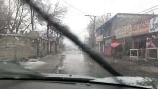 Snowfall in Skardu city.