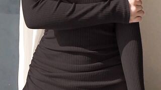 Black Knitted Ribbed Midi Dresses For Women V Neck Elegant Korean Clothes Long Sleeve Ruffles Bodycon Dresses Autumn