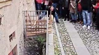 The Palio dei Caci cheese-rolling competition in Volterra, Italy.