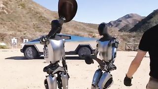 Robots testing the Bulletproof #cybertruck