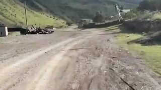 In Dagestan, a goat got its horns hooked on wires