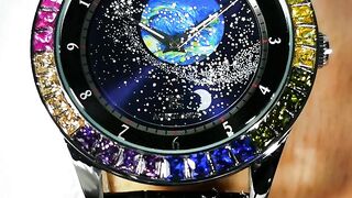 Luxury Brand Mechanical Watch for Men Rotating Star Dial Fashion Rainbow Case Automatic Watches Genuine Leather Strap Wristwatch