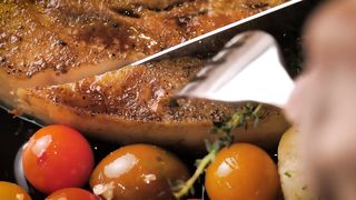 Cutting a pork chop