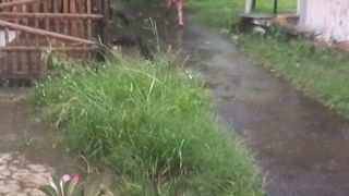 little boy in the rain