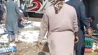 An accident happened between a bus and a small truck