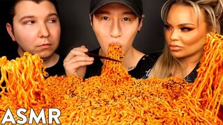 ASMR NUCLEAR FIRE NOODLES with NIKOCADO AVOCADO & TRISHA PAYTAS (No Talking) MUKBANG