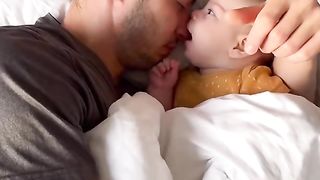 Daddy and baby having fun