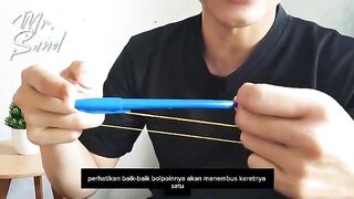 TRIK BOLPOIN MENEMBUS 2 KARET - Sehari jago sulap Easy Rubber Band Magic Trick With