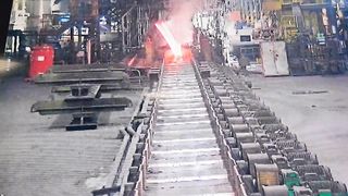 Steel beam comes out of the roll line