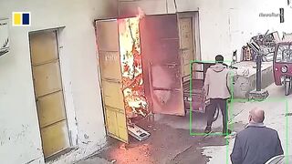 Warehouse catches fire after boy throws firecracker into