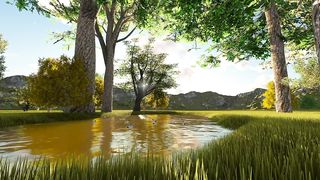Beautiful lake in a forest in summer, 3D render