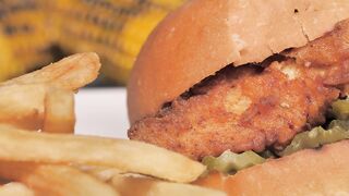 Chicken burger with french fries