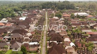 Flying Above the Main Road Through Penglipuran Village, a Traditional Bali Village