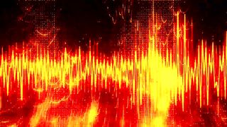 Intense red music waveform