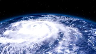 Satellite view of a large weather system forming