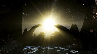 Alien world with a ground of luminous squares, loop video