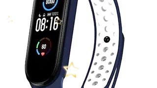 Sports Design Silicone Replacement Strap Wristband Compatible with Mi Band 5 (Navy Blue-White)(Chip Not Included)