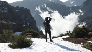 Tourist on a mountain range