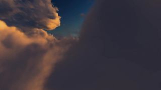Flying through the clouds over the sea