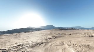 Flying low in a desert on a clear sky day