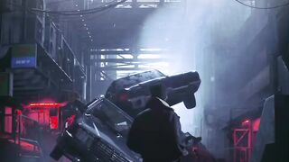 Animated illustration video of one men stand in destroyed city.