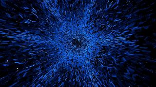 Blue intro video, flying through blue forms