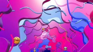 Descending platforms in the form of colored clouds
