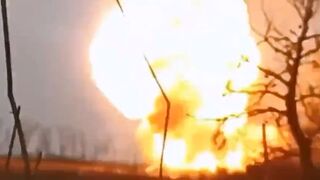 Russian tank burning and exploding today