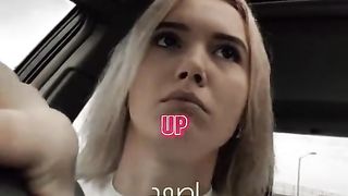 Girl driving a car and singing to the beat of music
