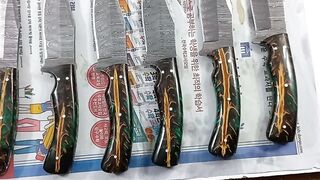 Nice Damascus Knives with Acrylic Pine cone handle