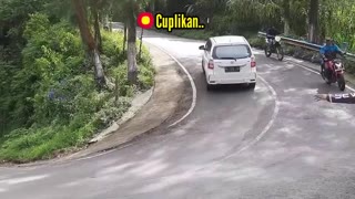 crash and fall cars and motorcycle