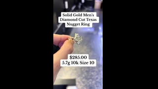 Solid Gold Men's Diamond Cut Texas Nugget Ring