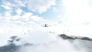 Plane in the sky, aerial low view