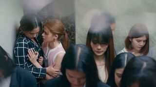Elevator kiss scene
