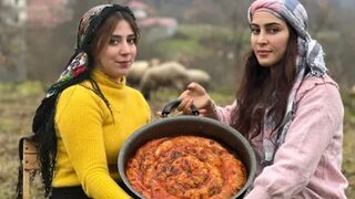 Cooking meat burek with Shirazi salad in nature!