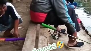 A very funny state with someone who is fishing.