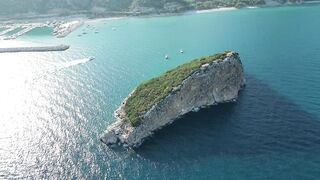 Aerial view of Sican Island, literally "Mouse Island". A Mediterranean island in Turkey.