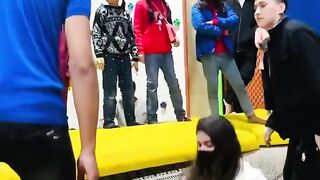 Girl is try to Jump on Sitting in Centre