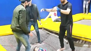 Jumping  and playing game boy