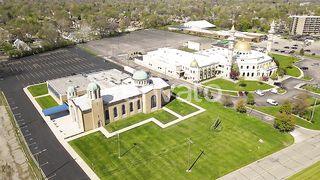 Interfaith Harmony: Aerial Orbit View of  Center of America and Christian Church, Dearborn, Michigan