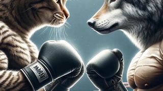Cute baby kitten cat fight wolf #cat #cute #cutecat #trending #ai #catlover #catvideos#shorts#wolf