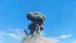 Rendering of the eruption of Mt Vesuvius in 79 AD that buried the ancient Roman cities of Pompeii & Herculaneum