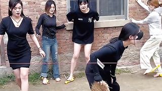Screaming chicken blindfolds and beats people up challenge female version