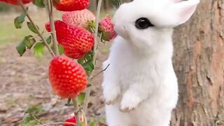 Bunny Eating a Strawberry