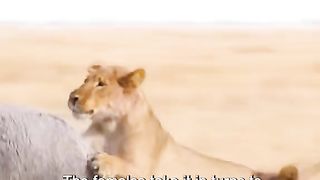 Lion surrounds buffalo