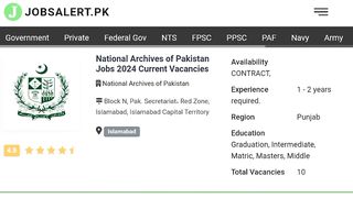 National Archives of Pakistan Jobs 2024 || Latest Government Jobs Update